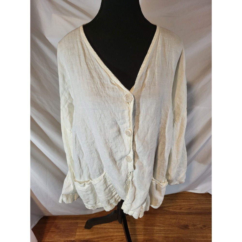 Completo Lino‎ By Arthurio Linen Artsy Top One Size Fits Most White Button Up